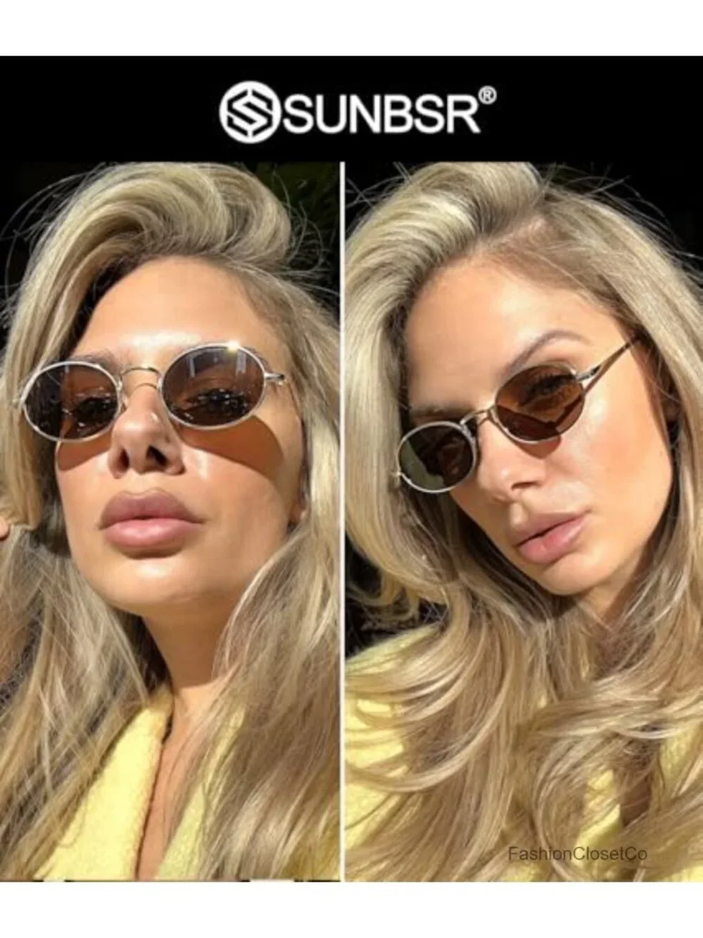 Retro Oval Sunglasses 90s Trendy Small Round Gold Metal Frame Sun Glasses